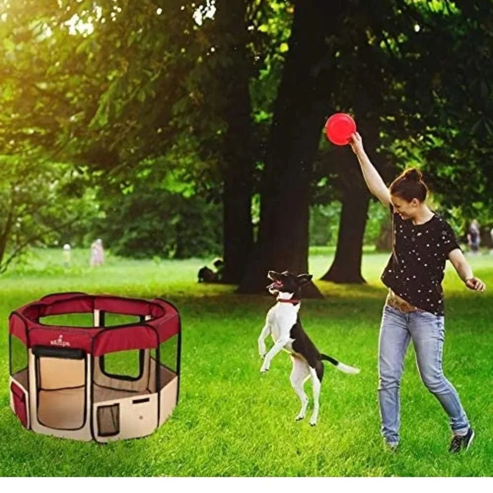 Zampa Portable Foldable Pet Playpen.  Portability: Features a foldab